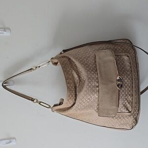 Coach Madison Cream Fabric And Leather Hobo Crossbody Bag